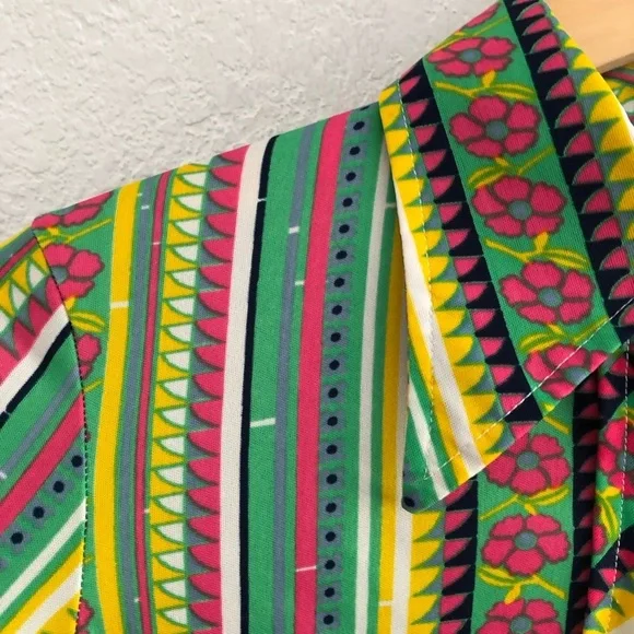 Vintage 70s Psychedelic Floral Dagger Collar Nylon Disco Shirt Blouse Top Medium - Picture 9 of 15